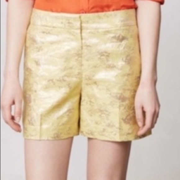 Leifsdottir Anthropologie Gold Brocade Shorts 4 6 - Picture 1 of 12
